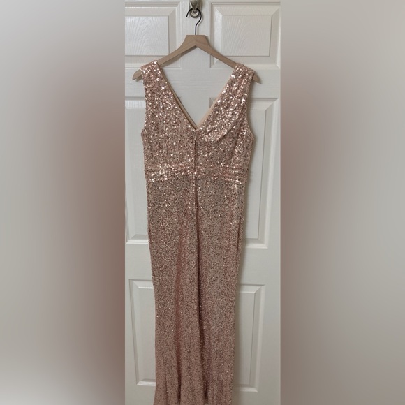 Badgley Mischka Rose Gold Sequins Floor Length Dress Gown 12 Pageant Prom Formal - Picture 4 of 13